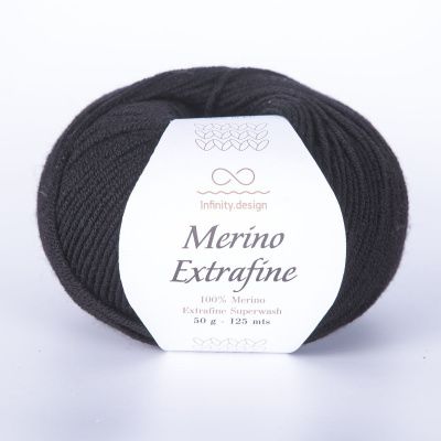 Infinity MERINO EXTRAFINE (1099 BLACK) 100% мериносовая шерсть 50гр/125 м